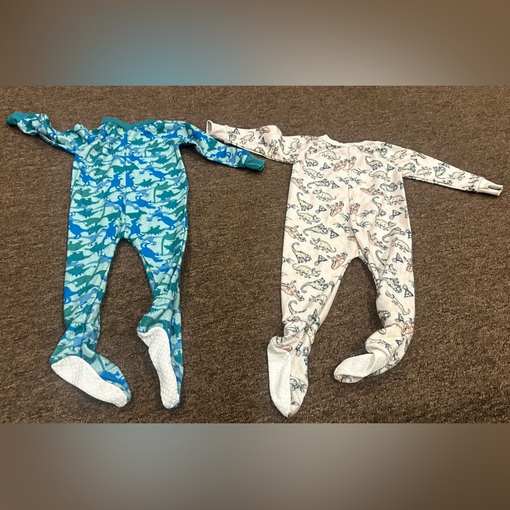 Bundle Lot 2 Mon Petit 12mo sleepers 1 pc pajamas Blue and Cream infant